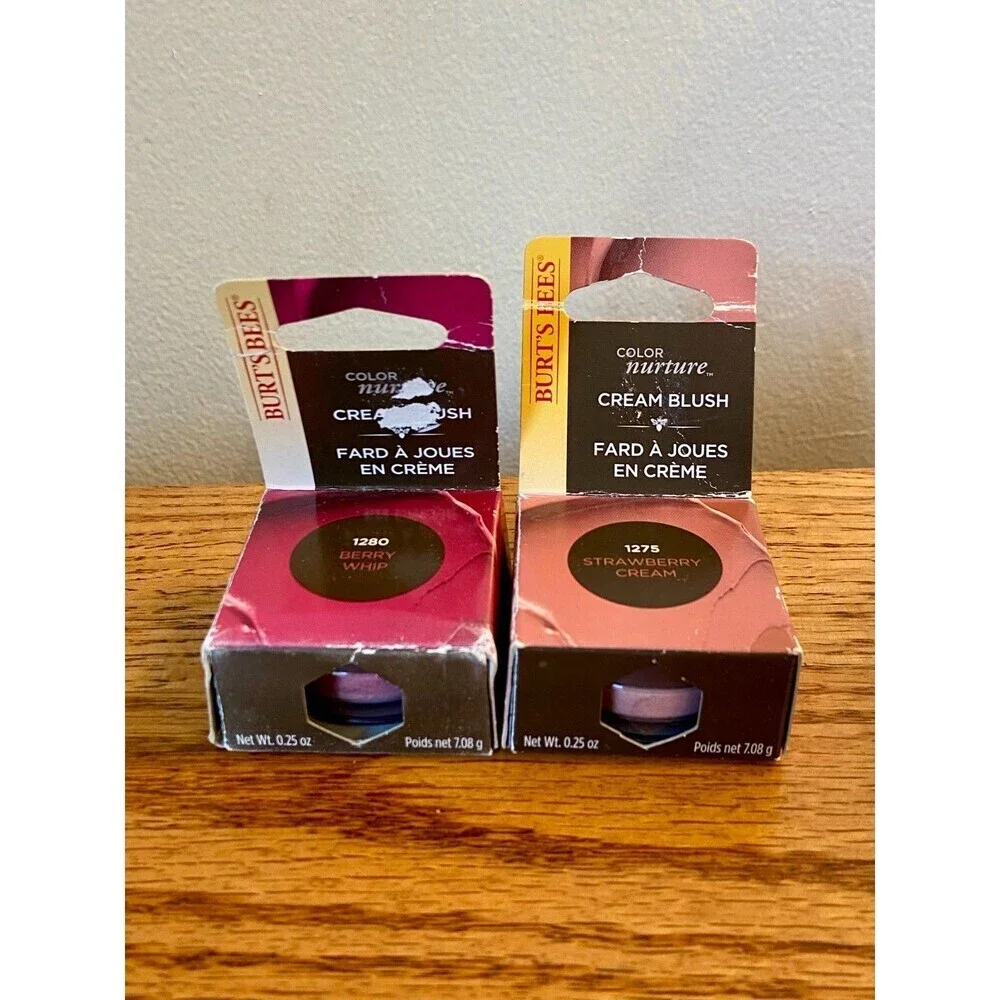(2) BURTS BEES Strawberry Cream Berry Whip Color Nurture Cream Blush 0.25 Oz SET